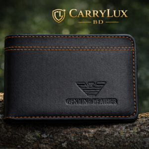 Armani Edition Genuine Leather Slim Bi-fold Wallet for Men - Premium Black